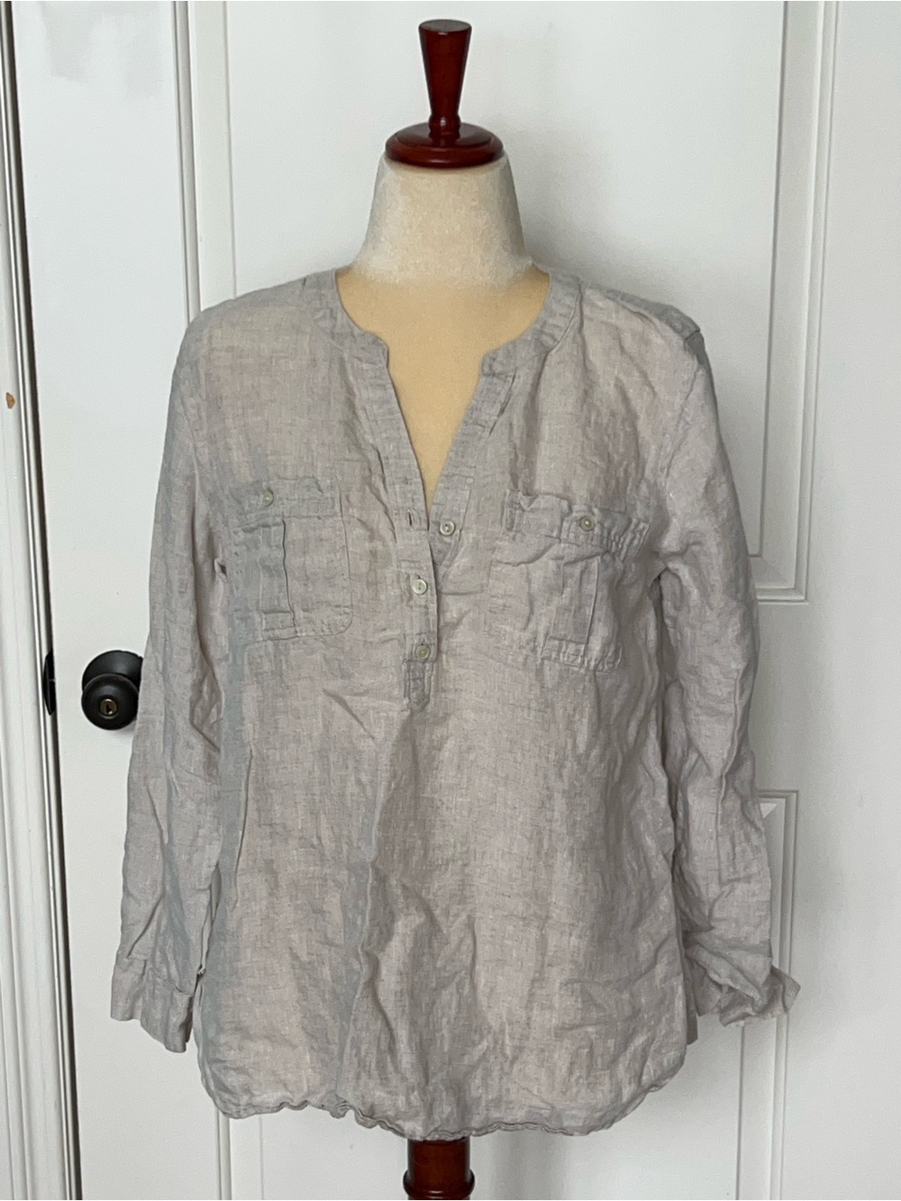 Talbots Light Gray Linen Henley Tunic